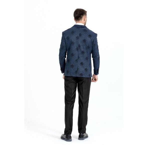 Derman Navy Spotted Pattern Silvery Fabric Tuxedo - Picture 4 of 7